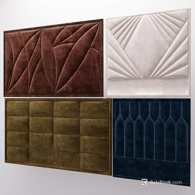 Modern Upholstered Wall Panels With Brown Beige Green Navy Colors And Geometric Textured Patterns 3d model 