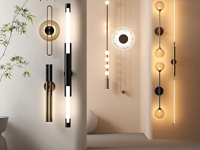 Modern Indoor Wall Lamps With Circular Glass Shades And Warm Metal Brackets 3d model
