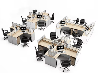 Modern Office Workspace Setup With Cubicles Desks Computers And Ergonomic Chairs 3d model