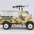Military Style Utility Vehicle With Camouflage Paint Roof Mounted Machine Gun And Off Road Capabilities
