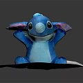 Cute Blue Stitch Plush Doll With Pink Ears Sitting On White Mat