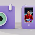 Purple Instant Camera Photo Check In Spot With Screen Displaying Photo And Green Lens Design