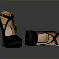 Stylish Black High Heels With Crisscross Straps And Orange Inner Lining