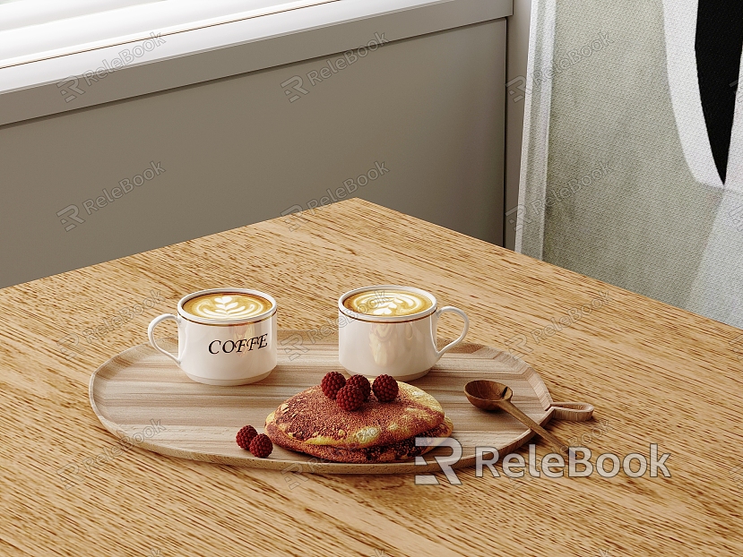 Modern Coffee Coffee Hot Drink Dessert Fruit Food Drink Tray model