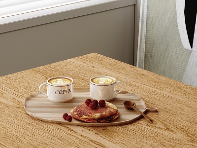 Modern Coffee Hot Drink Dessert Fruit Food Drink Tray model