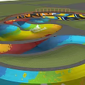 Colorful Circular Running Track Design In Urban Park With Green Surroundings And Pathways