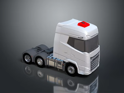 White Truck Cab With Red Top Modern Design And Visible Wheels 3d model
