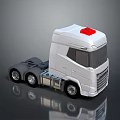 White Truck Cab With Red Top Modern Design And Visible Wheels 3d model