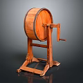 Vintage Wooden Barrel Shaped Press With Stand And Hand Crank Handle