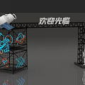 Event Entrance With Welcome Sign Rocket Model Astronaut Figure And Blue Space Themed Patterns