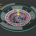 Household Roulette Wheel With Blue Black Red Numbered Slots And Golden Axis