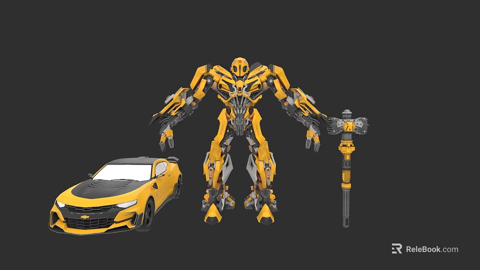 Bumblebee Game Movie Character In Robot And Car Form With Hammer Weapon 3d model 