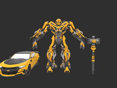 Bumblebee Game Movie Character In Robot And Car Form With Hammer Weapon 3d model
