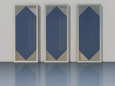 Elegant Modern Blue Flush Doors With Geometric Rhombus Striped Patterns For Home Interior 3d model
