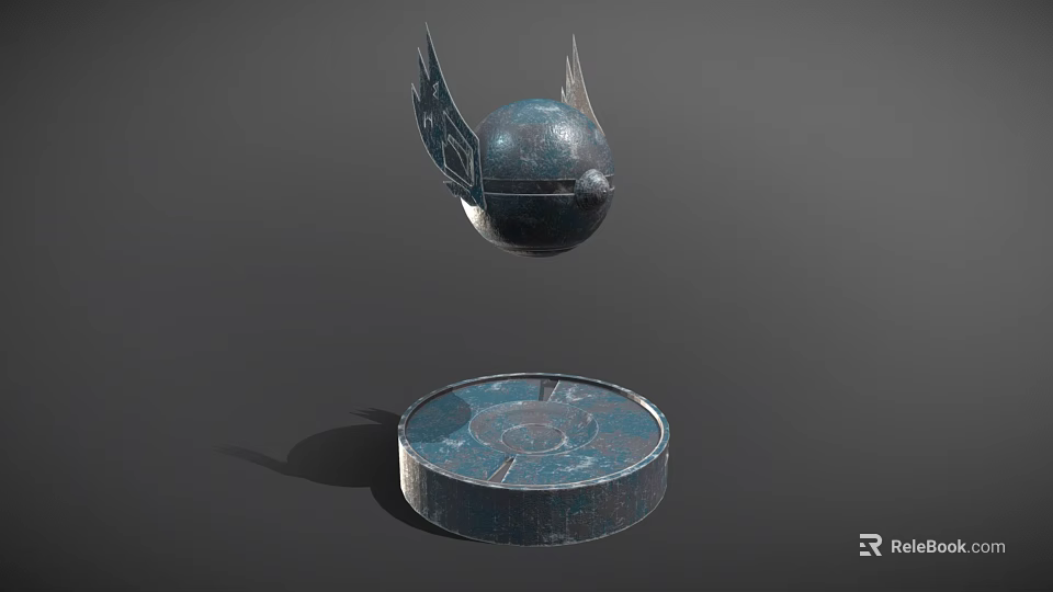 Smart Machine Floating Metallic Sphere With Decorative Wings And Circular Base 3d model 