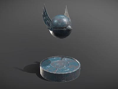 Smart Machine Floating Metallic Sphere With Decorative Wings And Circular Base 3d model