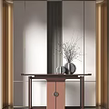 Modern Luxury Console Table Design With Vase Twigs And Spherical Decor On Vertical Striped Background 3d model