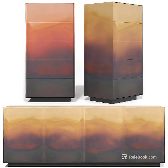 Modern Decorative Cabinets With Gradient Orange Brown Finish And Combined Vertical Horizontal Design 3d model 