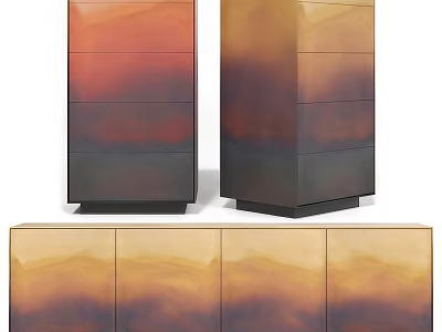 Modern Decorative Cabinets With Gradient Orange Brown Finish And Combined Vertical Horizontal Design 3d model