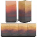 Modern Decorative Cabinets With Gradient Orange Brown Finish And Combined Vertical Horizontal Design