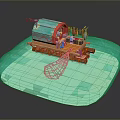Colorful Toy Play Structure With Wooden Platform Rope Net And Colorful Decorations On Turquoise Base