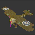 Vintage Brown Biplane Model With Target Markings And Tail Flag For Space History