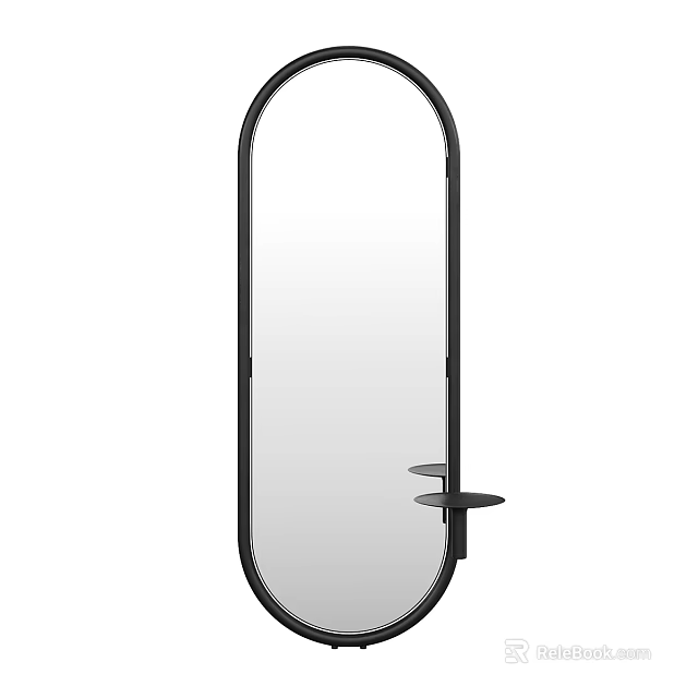 Modern Oval Mirror With Black Frame And Side Shelf For Home Decor 3d model