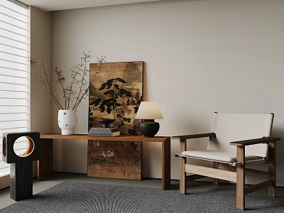 Middle-ancient style leisure chair several cases table lamp ornaments 3d model