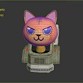 Cartoon Cat Character In Gray Astronaut Outfit With Orange Face Blue Eyes And Red Star