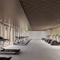 Modern Sales Office Design With Wooden Ceiling Glass Wall Staircase And Courtyard Pine Tree