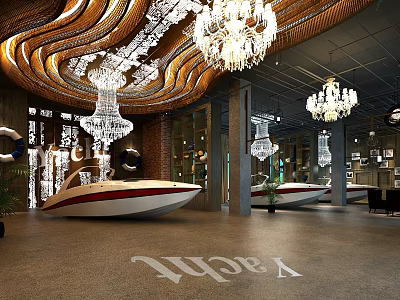 Luxury Interior Space With Yacht Decor And Chandeliers 3d model