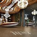 Luxury Interior Space With Yacht Decor And Chandeliers 3d model