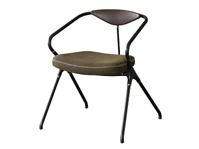 Modern Leisure Chair With Curved Armrests Black Metal Frame And Dark Green Padded Seat 3d model