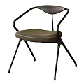 Modern Leisure Chair With Curved Armrests Black Metal Frame And Dark Green Padded Seat