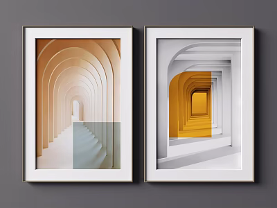 Abstract Arch Themed Wall Art With Orange And Yellow Geometric Patterns 3d model