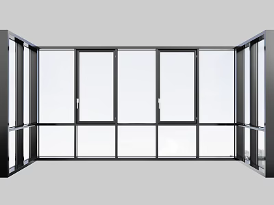 Modern Floor To Ceiling Windows With Large Glass Panels And Black Frames 3d model