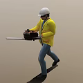 A Man Wearing Yellow Jacket And White Hard Hat Operating Chainsaw 3d model