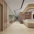 Elderly Care Facility Public Dining Area 2F Corridor With Wheelchair Handrails And Wooden Table
