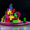 Colorful Block Structure With Game Character Logo On Stage And Starry Background 3d model