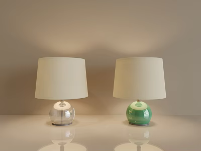 Modern Simple Table Lamps With Two Silver And Green Bases And Beige Fabric Shades 3d model