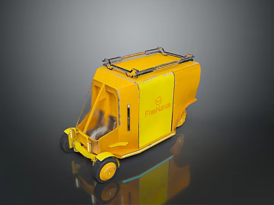 Yellow FreshBite Mobile Food Cart With Roof Rack And Compact Design 3d model