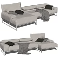 Light Gray Sectional Sofa With Black Pillows Gray Blanket And Metal Legs
