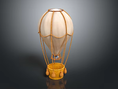Decorative Hot Air Balloon Shaped Play Equipment With White Balloon Yellow Frame And Basket 3d model