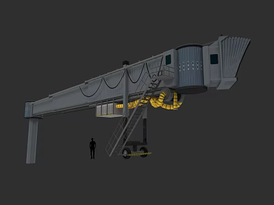 Airplane Boarding Bridge Featuring Mobile Staircase and Illuminated Ground Support Systems 3d model