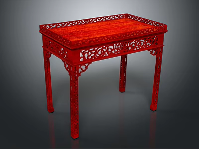 Elegant Carved Red Wooden Table With Intricate Patterns And Ornate Design 3d model