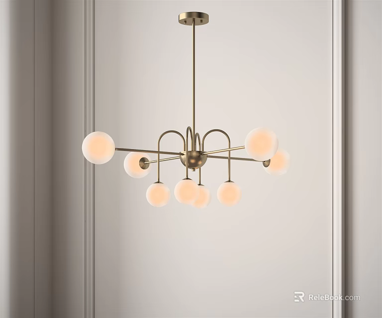 Elegant Modern Brass Metal Frame Chandelier With Multiple Spherical White Bulbs 3d model