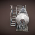 Industrial Metal Storage Tank With Staircase Platform Pipes And Valves