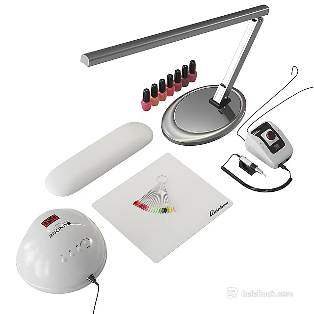 Professional Nail Salon Commercial Equipment With UV Lamp Tools And Color Palette 3d model 