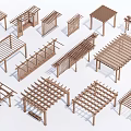 Wooden Pergola Designs Featuring Various Grid Structures And Different Outdoor Styles 3d model