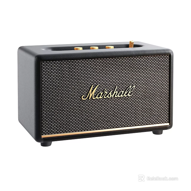Marshall Black Speaker With Mesh Front Gold Logo Square Design And Top Controls 3d model 